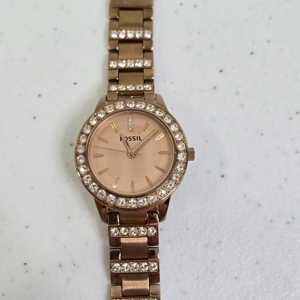 Fossil Women's Jesse Rose Gold-Tone Stainless Steel Bracelet Watch 34mm ES3020